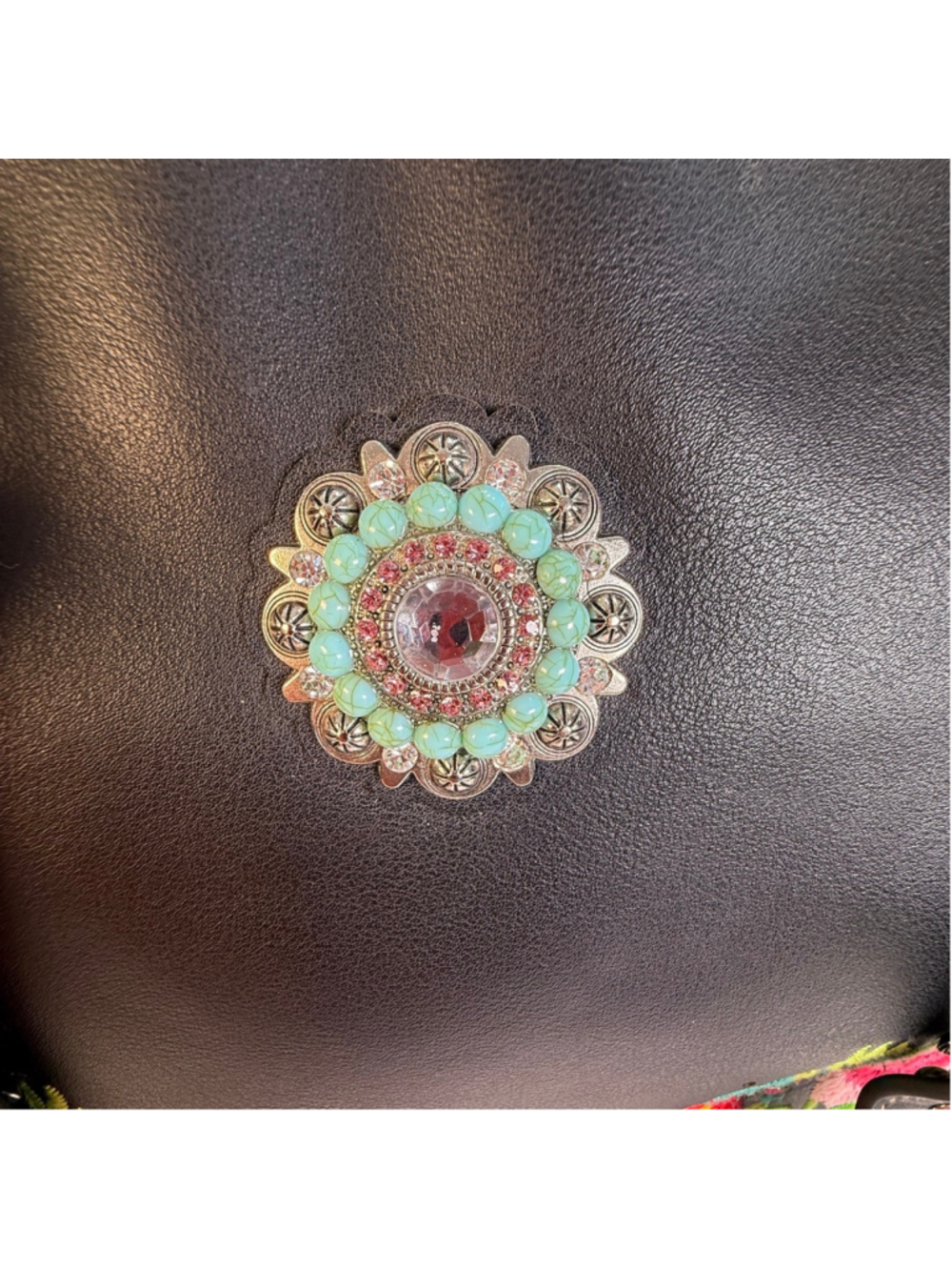 Montana West Black Floral Embroidered Rhinestone Studded Western Tote Handbag - Picture 8 of 11
